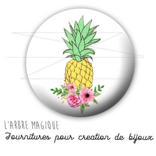 Cabochon fantaisie 25 mm ananas fleurs tropique ref 1890 