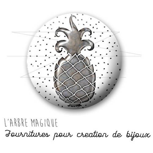 Cabochon fantaisie 25 mm ananas fruit exotique argenté ref 1754 