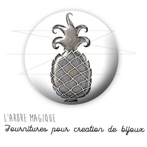 Cabochon fantaisie 25 mm ananas fruit exotique argenté ref 1755 