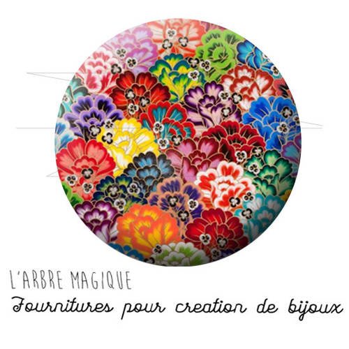 Cabochon fantaisie 25 mm inspiration japon fleur vague coloré ref 1705 