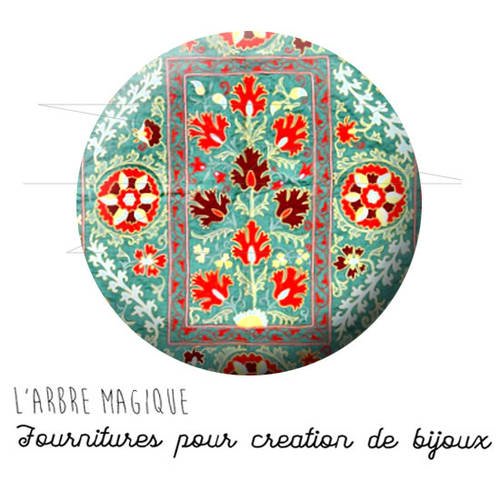 Cabochon fantaisie 25 mm inspiration indienne, inde, indou, turquoise rouge ref 1697 