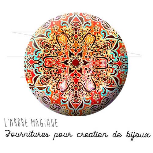 Cabochon fantaisie 25 mm inspiration indienne, inde, indou, multicouleur doré ref 1691 