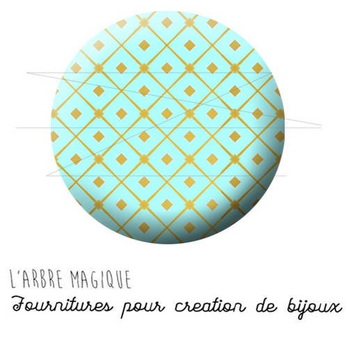2 cabochons à coller gold bleu pastel doré or ref 1843 -  en verre 14 mm - 