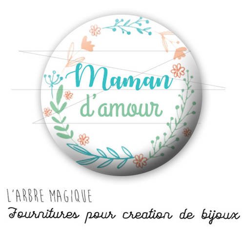 2 cabochons à coller bonne fête maman d'amour couleur pastel rose bleu ref 1783 -  en verre 14 mm - 