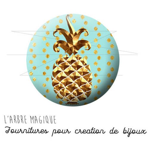 2 cabochons à coller ananas fruit exotique doré or ref 1753 - 18 mm 