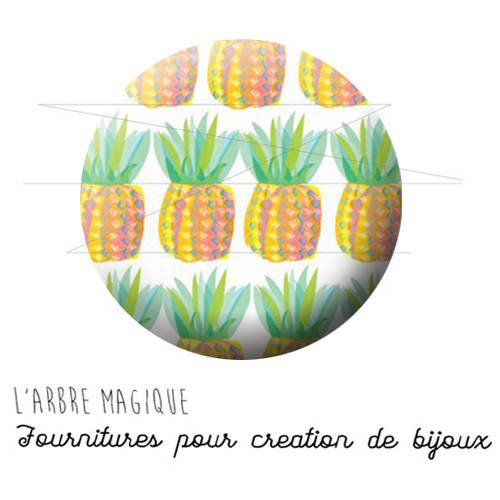 2 cabochons à coller ananas fruit exotique ref 1742 -  en verre 14 mm - 