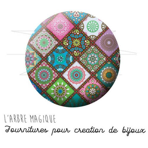 2 cabochons à coller patchwork multicouleur ref 1594 en verre 20 mm - 