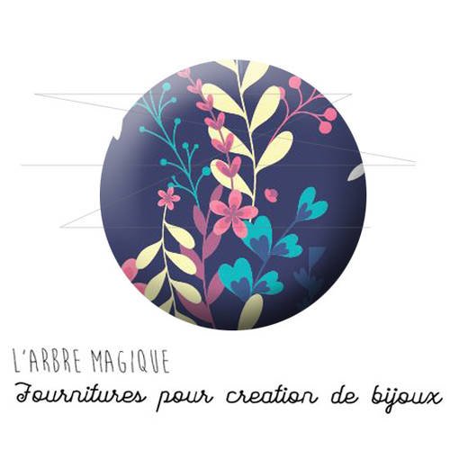 2 cabochons à coller fleur japon bleu jaune rose ref 1492  - 16 mm - 