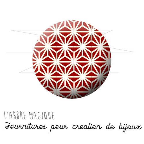 Cabochon fantaisie 25 mm japon motif géométrique rouge ref 1578 