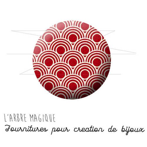 Cabochon fantaisie 25 mm japon motif géométrique rouge ref 1577 