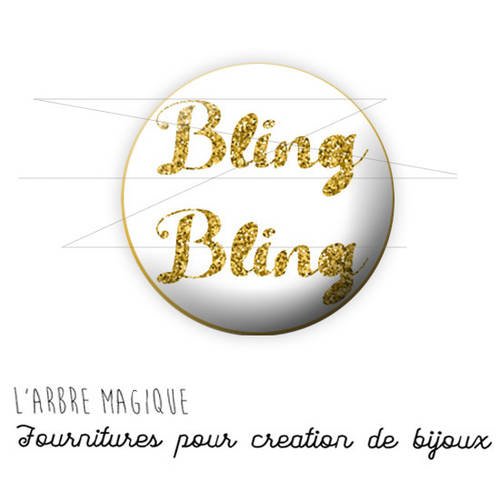 2 cabochons à coller bling bling blanc doré ref 1521 - 18 mm 