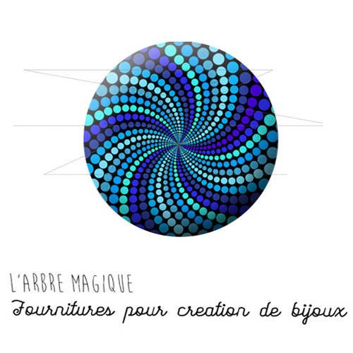 Cabochon fantaisie 25 mm spirale géométrique bleu ref 1524 