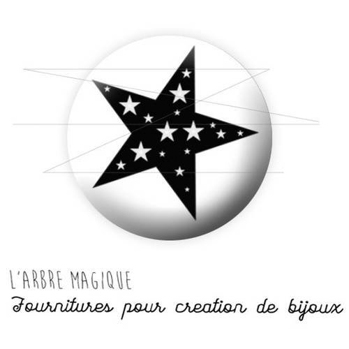 2 cabochons à coller etoile noir et blanc ref 1549  - 16 mm - 