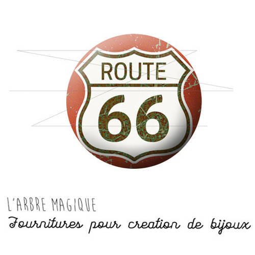 Cabochon fantaisie 25 mm route 66 usa rouge ref 1557 