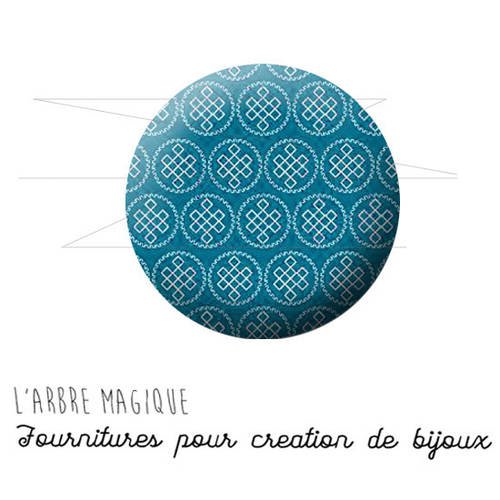 Cabochon fantaisie 25 mm motifs géométrique japon bleu canard ref 1556 
