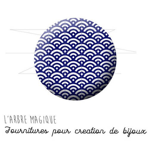 Cabochon fantaisie 25 mm motifs géométrique japon bleu roi ref 1553 