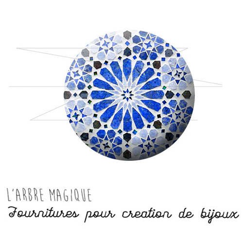 2 cabochons à coller maroc marocain faience bleu ref 1484  -  en verre 14 mm - 