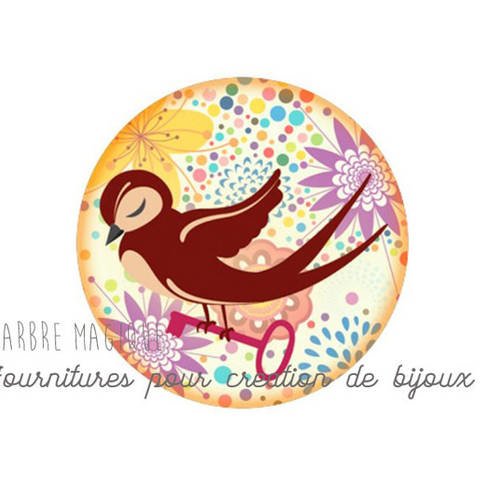 2 cabochons à coller oiseaux en verre 14 mm - a400