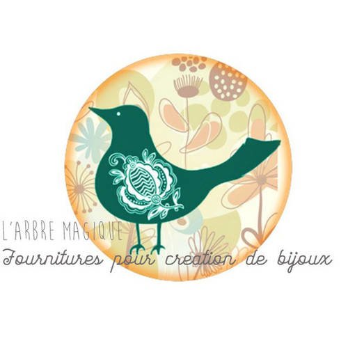 2 cabochons à coller oiseaux en verre 14 mm - a405