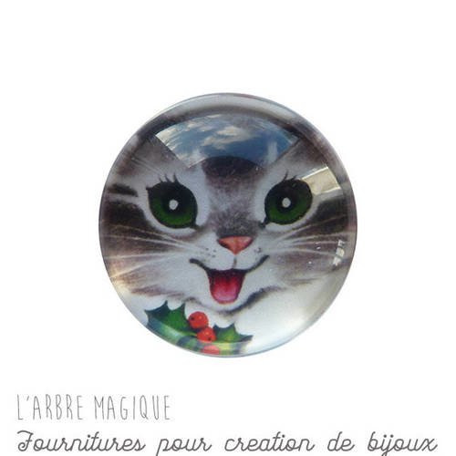 2 cabochons à coller chat en verre 14 mm - a604