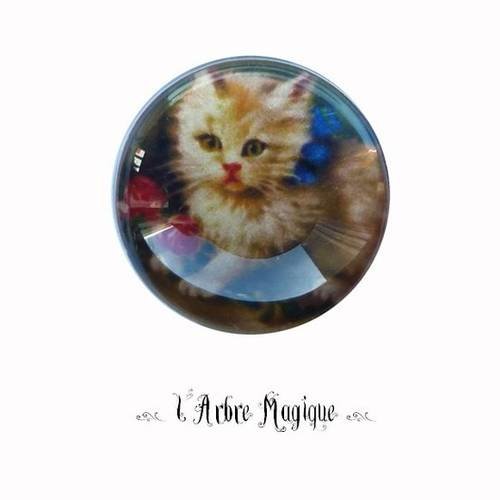2 cabochons à coller chat en verre 14 mm - a182