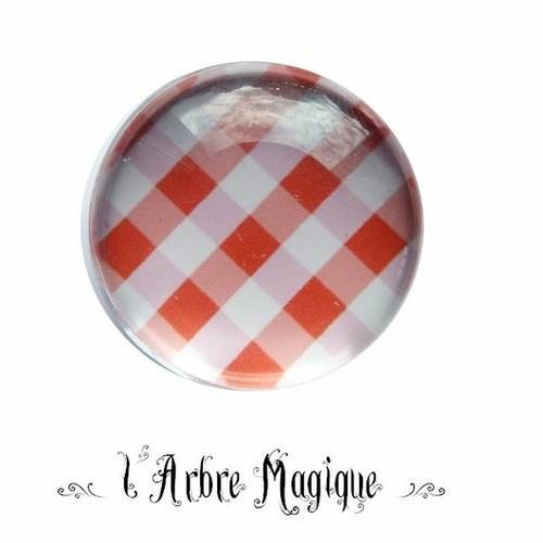 2 cabochons à coller vichy orange en verre 14 mm m59