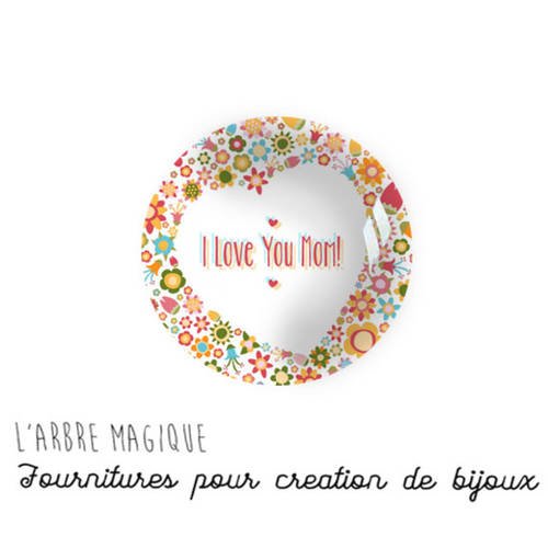 2 cabochons à coller love amour cœur message  en verre 14 mm - n668