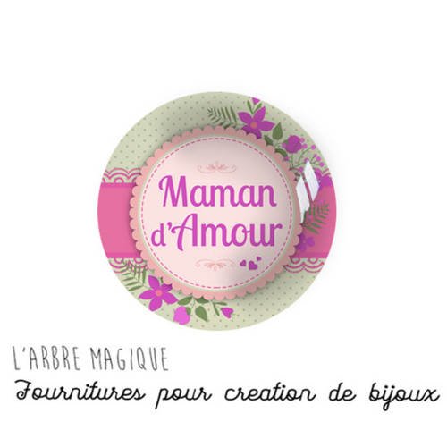 2 cabochons à coller maman love amour cœur message  en verre 14 mm - n803