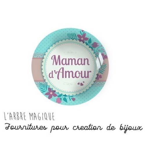 2 cabochons à coller maman love amour cœur message  en verre 14 mm - n805
