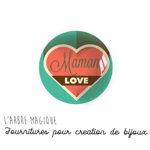 2 cabochons à coller maman love amour cœur message  en verre 14 mm - n903