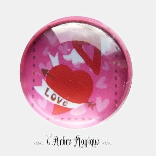 2 cabochons à coller love amour cœur message  en verre 14 mm - n159