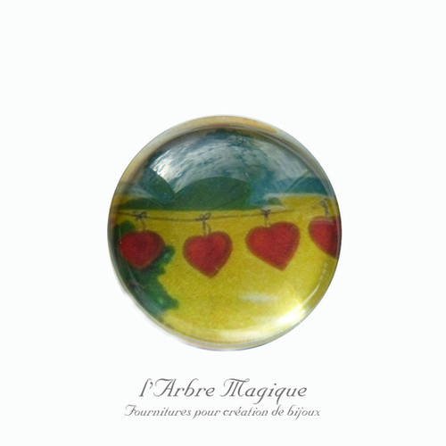 2 cabochons à coller love amour cœur message  en verre 14 mm - n288