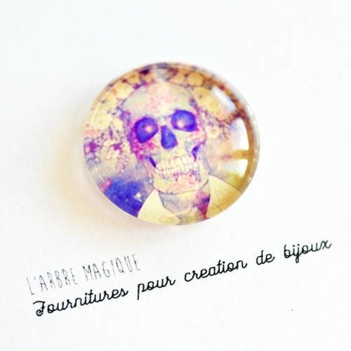 2 cabochons à coller tête de mort  skull 32  en verre 14 mm 