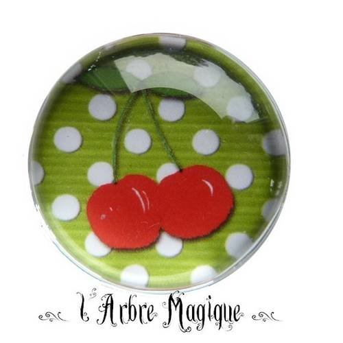 2 cabochons à coller cerise petit pois en verre 14 mm - 6