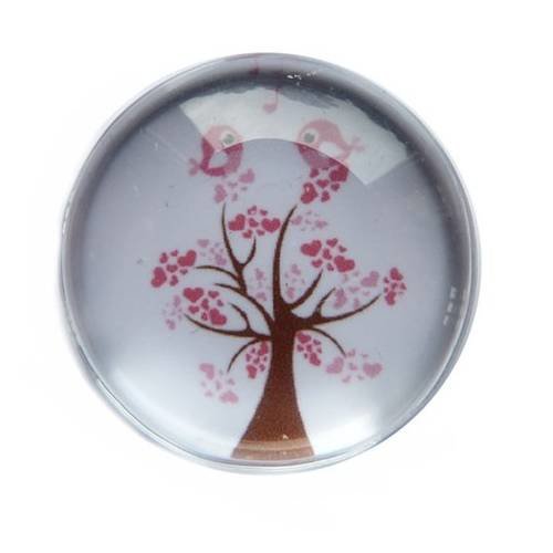 2 cabochons à coller arbre oiseau en verre 14 mm - 22