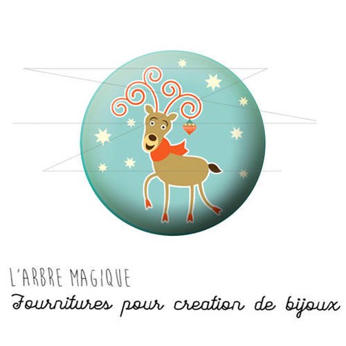 Cabochon fantaisie 25 mm noël cerf ref 1468 