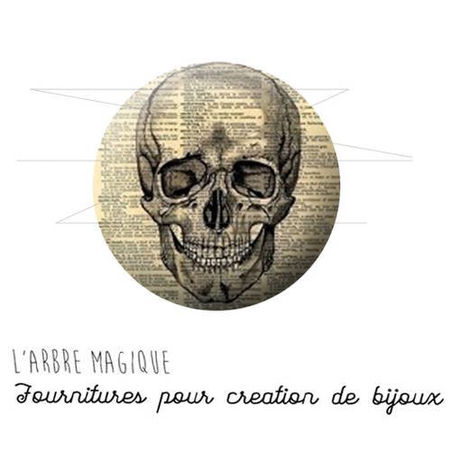 Cabochon fantaisie 25 mm tête de mort journal vintage ref 1440 