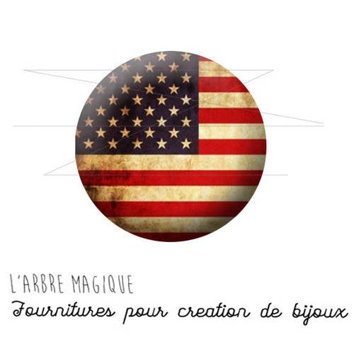 2 cabochons à coller drapeau usa américain vintage ref 1457 en verre 20 mm - 