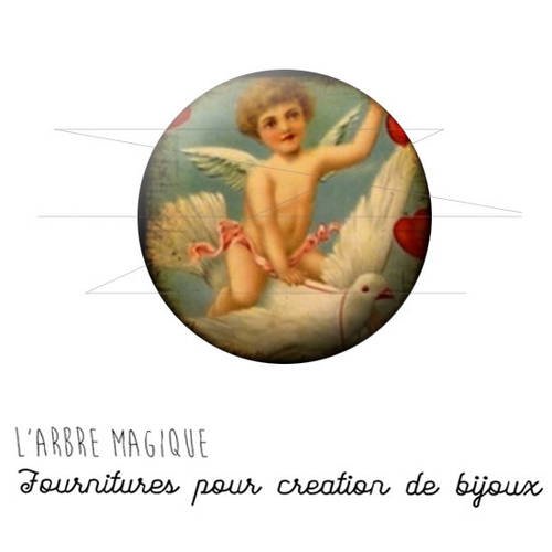 Cabochon fantaisie 25 mm ange colombe ref 1453 