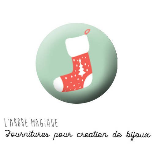 2 cabochons à coller noël chaussette ref 1431  -  en verre 14 mm - 