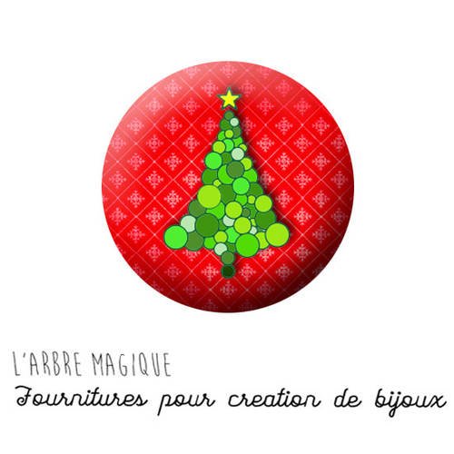 Cabochon fantaisie 25 mm noël sapin rouge christmas ref 1413 
