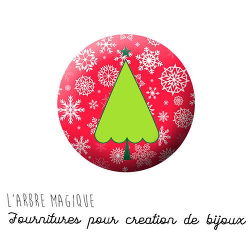 Cabochon fantaisie 25 mm noël sapin rouge christmas ref 1412 