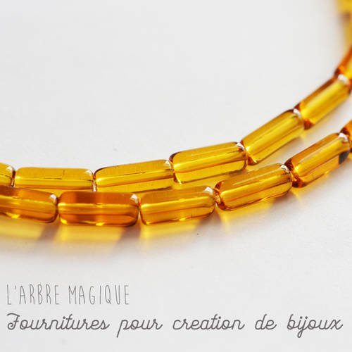 10 perles tubes en verre transparente couleur ambre 10x4mm 
