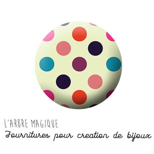 2 cabochons à coller gros pois mutlicouleur ref 1408  -  en verre 14 mm - 