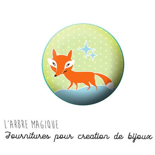 2 cabochons à coller renard fox ref 1415   -  en verre 20 mm - 