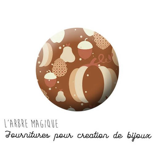 2 cabochons à coller automne citrouille marron beige ref 1297  -  en verre 20 mm - 