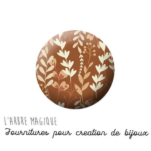 Cabochon fantaisie 25 mm automne feuille marron beige ref 1293 