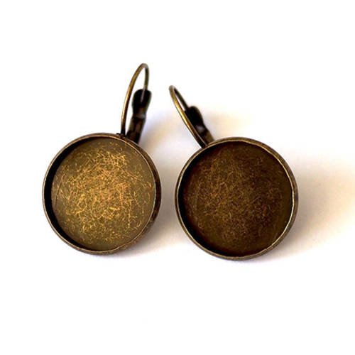 Boucles d'oreilles dormeuse à cabochon 18 mm bronze x 1 paire 