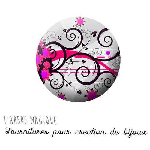 2 cabochons à coller floral ton fushia violet ref 911    -  en verre 14 mm - 