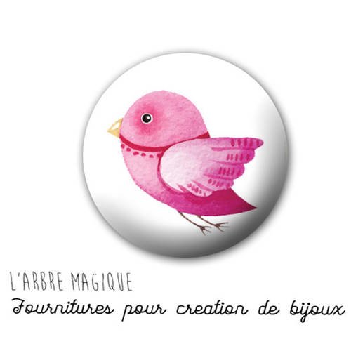 Cabochon fantaisie 25 mm petit oiseau rose piou piou  ref 1265 